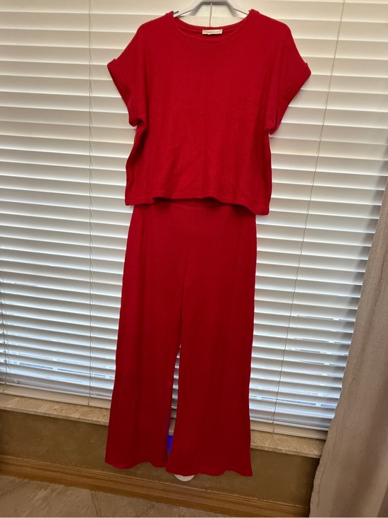 Zenana Outfitters Other - Zenana Outfitters Red Ribbed Knit Wide-Leg Pants Set